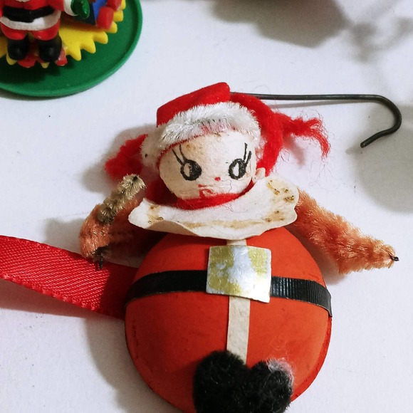 Vintage Christmas Santa Claus Tree Ornaments 8 Assorted Wood Paper Resin Snowmen - Picture 4 of 8